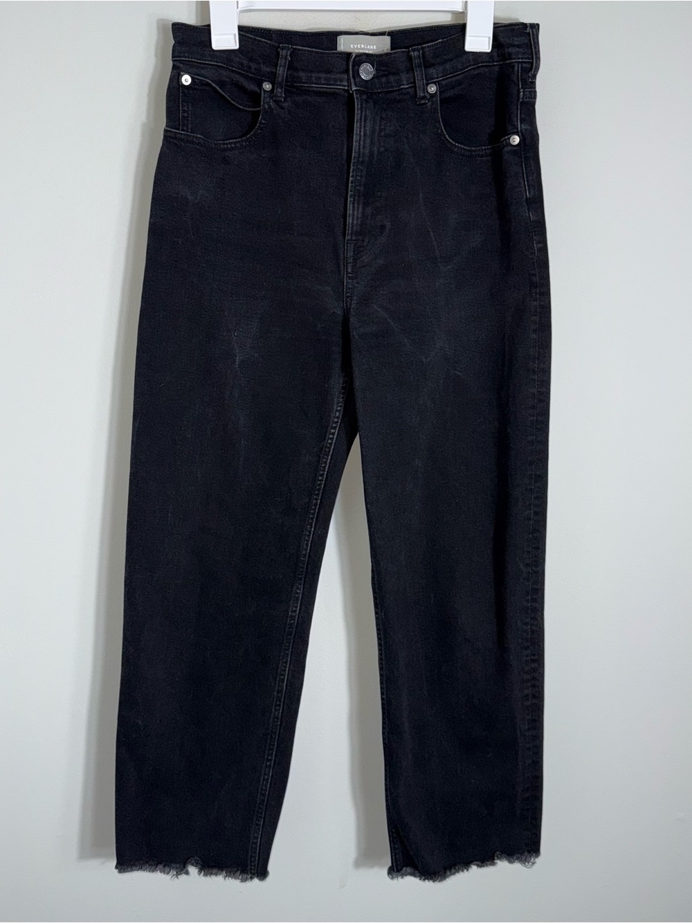 Everlane The Way High Jean Jeans-Straight Leg Raw Hem-Faded Black-Size 30